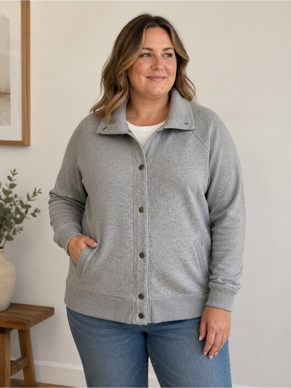 Grey Snap-Front Cozy Jacket